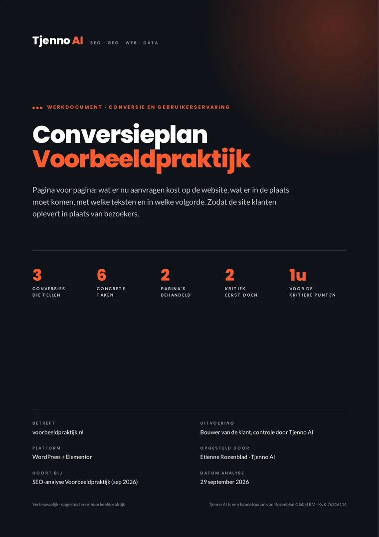 Cover of a sample conversion plan with five key numbers
