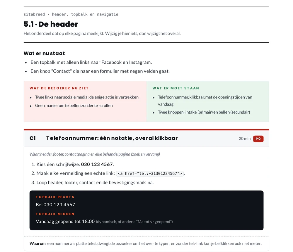 A task card with the steps, the exact text and the reason why