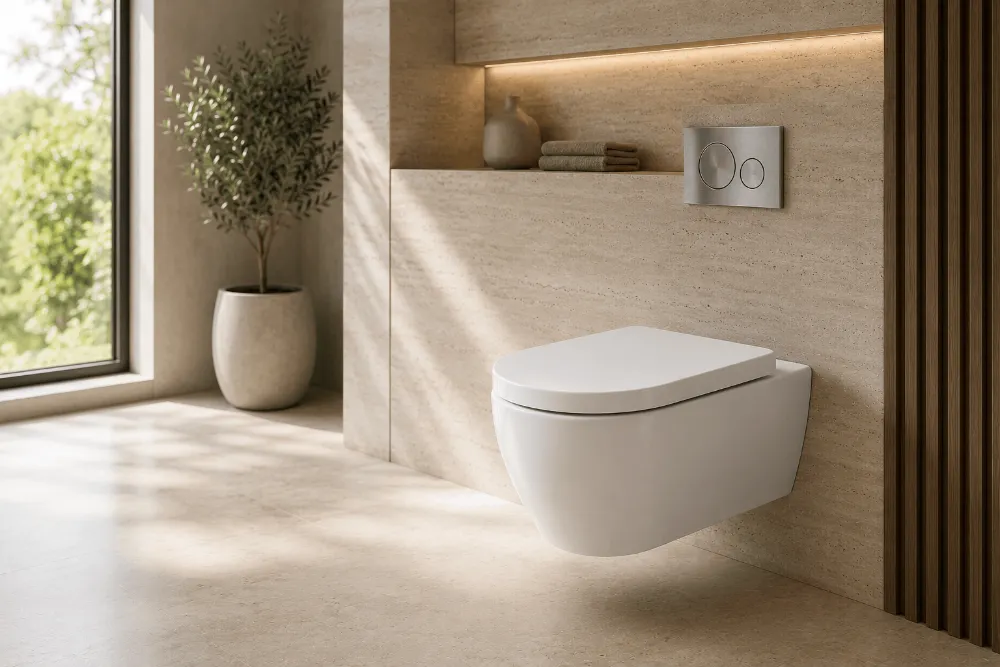 D&N Sanitary Monaco, rimless wall-hung toilet, white