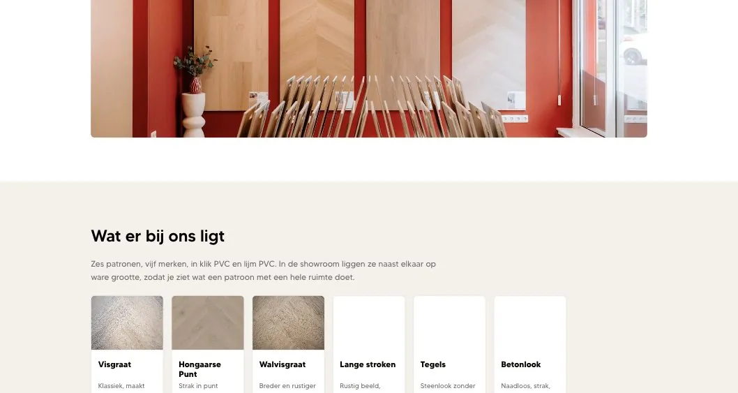 Showroom page, patterns overview